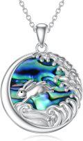 wholesale 925 Sterling Silver Round Abalone Shell Wave Bunny Pendant Necklace-0-0
