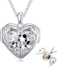 wholesale 925 Sterling Silver Heart Locket Necklace Wholesale Father Daughter Walk Together Photo Frame-09-Cow Locket+ Photo+Text-09-Cow Locket+ Photo-09-Cow Locket