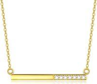 wholesale 14K Yellow Gold Cubic Zirconia Bar Pendant Necklace for Women-Yellow Gold