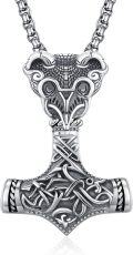 wholesale 925 Sterling Silver Viking Mjolnir Hammer Pendant Necklace with Dragon Head and Celtic Knots Design for Men - 30 -0-0