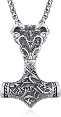 wholesale 925 Sterling Silver Viking Mjolnir Hammer Pendant Necklace with Dragon Head and Celtic Knots Design for Men - 30 -Mjolnir (Crow)