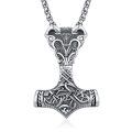 wholesale 925 Sterling Silver Thor Hammer Mjolnir Pendant Necklace Oxidized Viking Ram Head Design-0-0