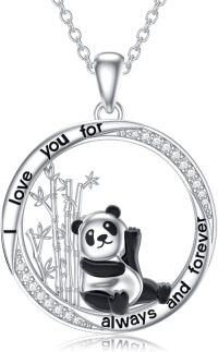 wholesale TOUPOP Mothers Day Gifts For Mom Panda Necklace Sterling Silver Panda Bear Necklace Bamboo Heart Pendant Engraved I Love You For Always And Forever Animal Jewelry For Women -undefined