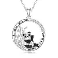 TOUPOP Sterling Silver Panda Necklace Bamboo Heart Pendant-undefined