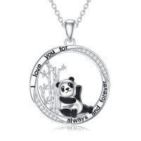 TOUPOP Sterling Silver Panda Necklace Bamboo Heart Pendant-undefined