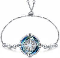 wholesale TOUPOP Christmas Gifts For Wife Compass Bracelet Anklet 925 Sterling Silver Celtic Knot Bracelets For Women Compass Jewelry With Blue Crystal Graduation Gifts For Sisters Daughter Wife -undefined