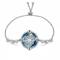 TOUPOP Sterling Silver Blue Crystal Celtic Knot Compass Bracelet Anklet Jewelry Gifts-undefined