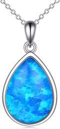 wholesale 925 Sterling Silver Blue Opal Teardrop Pendant Necklace 28.3x15.4mm 18 Chain-0-0