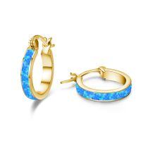 wholesale 925 Sterling Silver Blue Fire Opal Huggie Hoop Earrings for Women-Blue Opal Gold