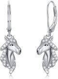 wholesale 925 Sterling Silver Hypoallergenic Dangle Horse Head Drop Earrings with Cubic Zirconia Stones for Women -0-0