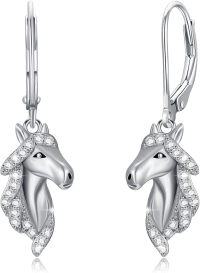 wholesale 925 Sterling Silver Hypoallergenic Dangle Horse Head Drop Earrings with Cubic Zirconia Stones for Women -Horse Earrings - Zirconia