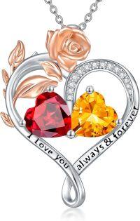 wholesale Sterling Silver Rose Quartz Heart Birthstone Necklace for Women Valentine s Day Gift-01-11-Jan-Nov Birthstones