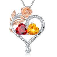 wholesale 925 Sterling Silver Rose Quartz Heart Birthstone Necklace for Women Valentine s Day Gift-01-11-Jan-Nov Birthstones