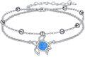 wholesale 925 Sterling Silver Blue Fire Opal Turtle Charm Anklet for Women-0-0