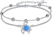 wholesale 925 Sterling Silver Blue Fire Opal Turtle Charm Anklet for Women-Bracelet-Turtle Ⅰ Sterling Silver