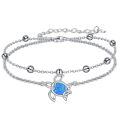 wholesale 925 Sterling Silver Blue Fire Opal Turtle Charm Anklet for Women-0-0
