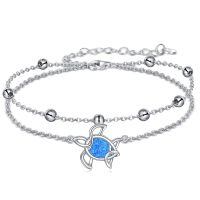 wholesale 925 Sterling Silver Blue Fire Opal Turtle Charm Anklet for Women-Bracelet-Turtle Ⅰ Sterling Silver