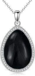 wholesale 925 Sterling Silver Black Tourmaline Teardrop Pendant Necklace 28.3x15.4mm 18 Chain-0-0