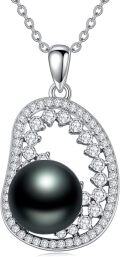 wholesale 925 Sterling Silver Black Pearl Pendant Necklace with Infinity Leaf Design and Cubic Zirconia - Valentines Day & Mothers Day Gifts for Her-0-0