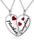 wholesale 925 Sterling Silver Red Enamel Heart Pendant Necklaces Set for Mom and Daughter Gift Ideas-0-0