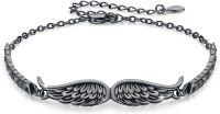 wholesale 925 Sterling Silver Black Angel Wing Chain Link Bracelet - Vintage Style Adjustable  for Women & Men-Black Gold Plated