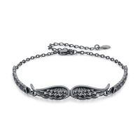 wholesale 925 Sterling Silver Angel Wings Bracelet-Black Gold Plated
