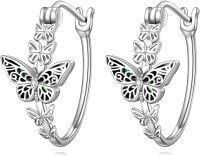 wholesale 925 Sterling Silver Butterfly Flower Huggie Hoop Earrings for Women Girls' Gifts-Butterfly Hoop Earrings