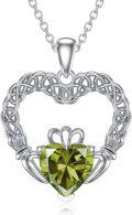 wholesale 925 Sterling Silver Peridot Irish Claddagh Necklace - 20mm Heart Pendant with 18+2 Chain - Gift for Her, Mother, Wife, Friend, Daughter, Sister - Love, Friendship, Loyalty Symbol - Birthday, Anniversary, Christmas-0-0