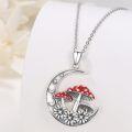 wholesale 925 Sterling Silver Mushroom Pendant with Red Cap and Flowers on Crescent Moon Chain for Women Girls  48cm Length-0-1