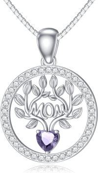 wholesale 925 Sterling Silver 12 Birthstones Tree of Life Necklace for Mom-Simulated Alexandrite-Jun.