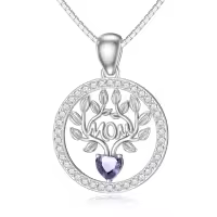 wholesale 925 Sterling Silver 12 Birthstones Tree of Life Necklace Wholesale for Mom-Simulated Alexandrite-Jun.