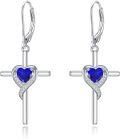 wholesale TOUPOP Sapphire Cross Earrings For Women Sterling Silver September Birthstone Earrings Heart Cross Drop Dangle Earrings Jewelry Birthday Anniversary Christmas Gifts For Her Wife Girlfriend Mom -0-0
