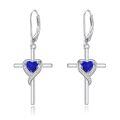 TOUPOP Sterling Silver Sapphire Earrings Heart Cross Drop Dangle Jewelry Gifts-0-0