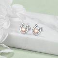 wholesale 925 Sterling Silver Heart Horseshoe Stud Earrings with Cubic Zirconia and Rose Gold Plating for Women Girls -0-1