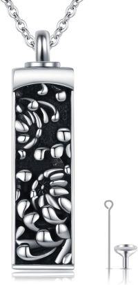 wholesale 925 Sterling Silver Black Stone Flower Design Cremation Jewelry Urn Keepsake Necklace with Funnel and Fill Tool-Chrysanthemum Urn Necklace