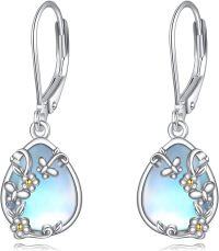 wholesale 925 Sterling Silver & Blue Moonstone Floral Drop Earrings for Women-E-Moonstone Daisy Butterfly