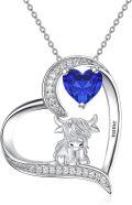 wholesale 14K White Gold Heart-Shaped Sapphire Highland Cow Pendant Necklace for Women - Birthday Gifts for Her-0-0