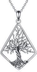 wholesale 925 Sterling Silver Celtic Knot Tree of Life Pendant Necklace with Triangle Shape and Leaf Design-0-0