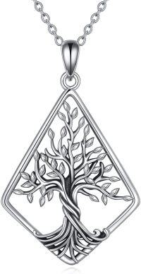 wholesale 925 Sterling Silver Celtic Knot Tree of Life Pendant Necklace with Triangle Shape and Leaf Design-Rhombus Tree