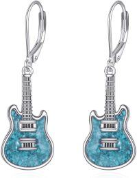 wholesale 925 Sterling Silver Turquoise Guitar Dangle Earrings  for Women-Guitar
