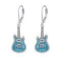 wholesale 925 Sterling Silver Electric Guitar Drop Earrings With Blue Enamel-0-0