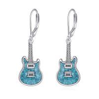wholesale 925 Sterling Silver Electric Guitar Drop Earrings With Blue Enamel-Guitar