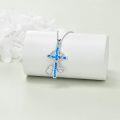 wholesale 925 Sterling Silver Blue Created Opal Cross Stethoscope Pendant Necklace for Nurses Gifts-0-3