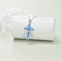 wholesale 925 Sterling Silver Blue Created Opal Cross Stethoscope Pendant Necklace for Nurses Gifts-0-3