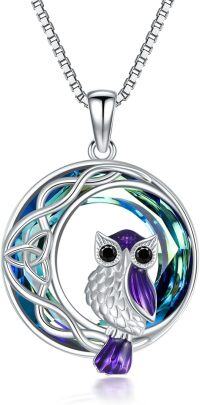 wholesale 925 Sterling Silver Purple Crystal Owl Pendant Necklace for Women-03-Owl