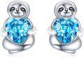 wholesale 925 Sterling Silver Blue Heart Sloth Stud Earrings - Birthday Gifts for Women-0-0