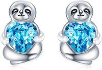 wholesale 925 Sterling Silver Blue Heart Sloth Stud Earrings - Birthday Gifts for Women-Blue
