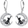 wholesale 925 Sterling Silver Black Cat Moon Star Leverback Drop Earrings-0-0