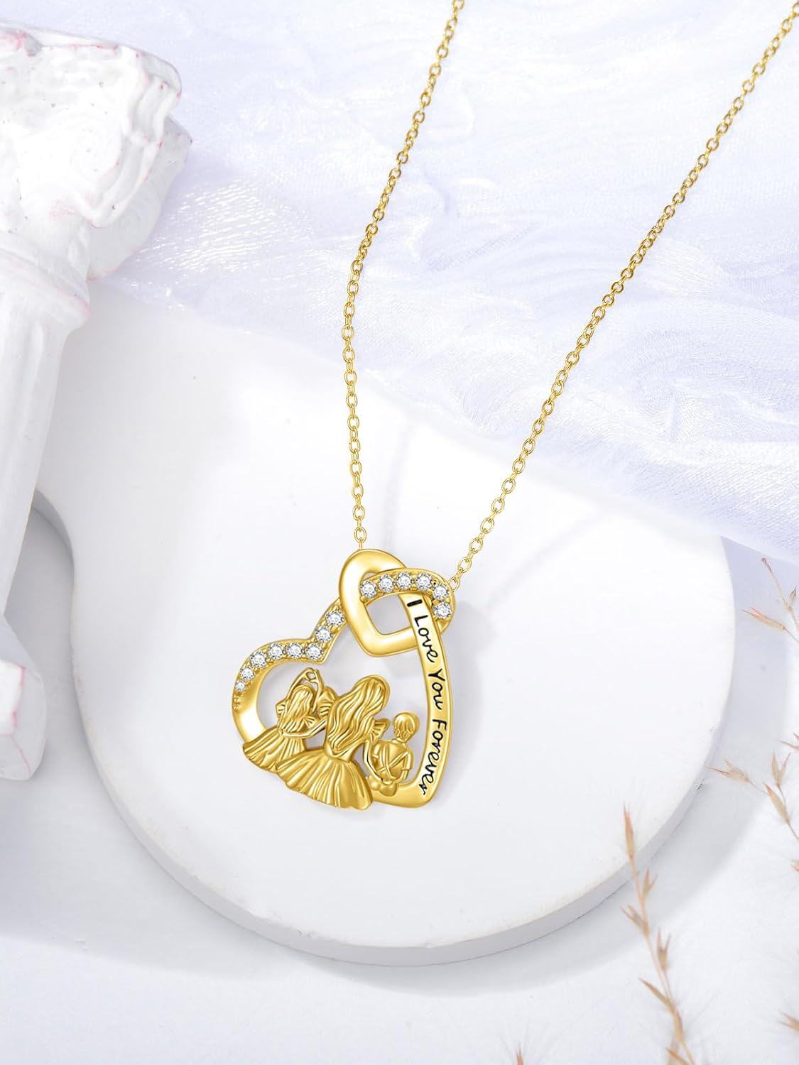 Sterling Silver 14K Gold Plated Mother Father Daughter Son Necklace Mother s Day Gift-0-4