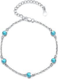 wholesale 925 Sterling Silver with Turquoise Beads Chain Link Bracelet for Women-4.0 Millimeters